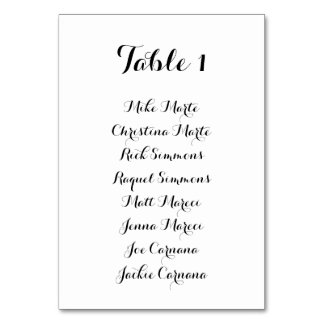 Black and White Calligraphy Seating Chart Card