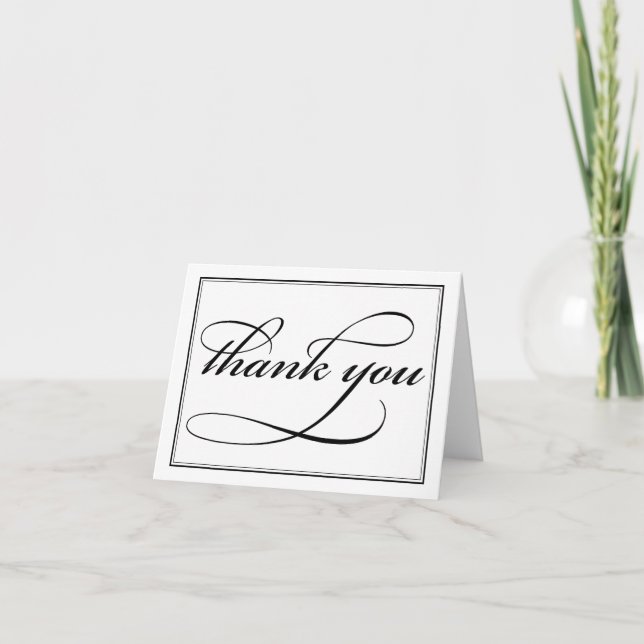 Black and White Calligraphy Thank You Note Card (Front)