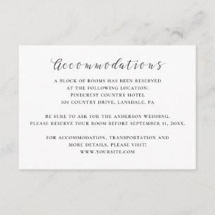 Black and white calligraphy wedding accommodations enclosure card