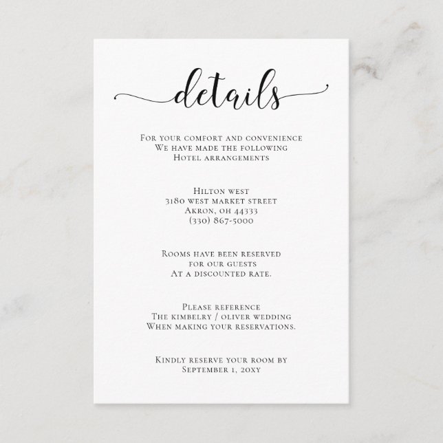 Black and White Calligraphy Wedding Enclosure Card (Front)