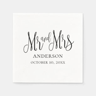 Black and white calligraphy wedding. Mr and mrs Napkin