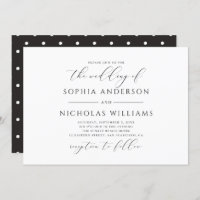 Black and white calligraphy wedding. Polka dots