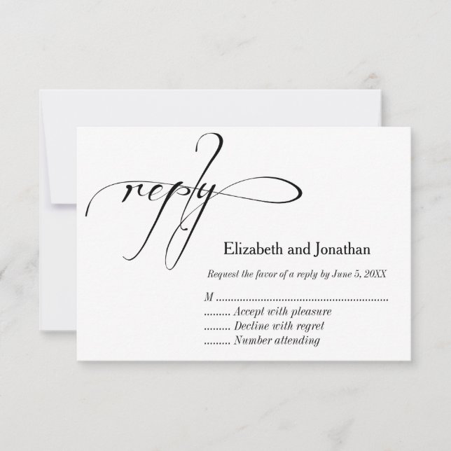 Black and White Calligraphy Wedding Reply Card (Front)