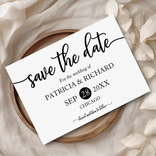 Black And White Calligraphy Wedding Save The Date Invitation
