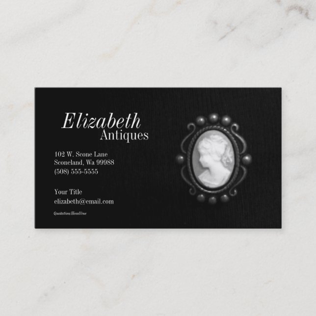 Black and White Cameo Silhouette Business Card 2 (Front)