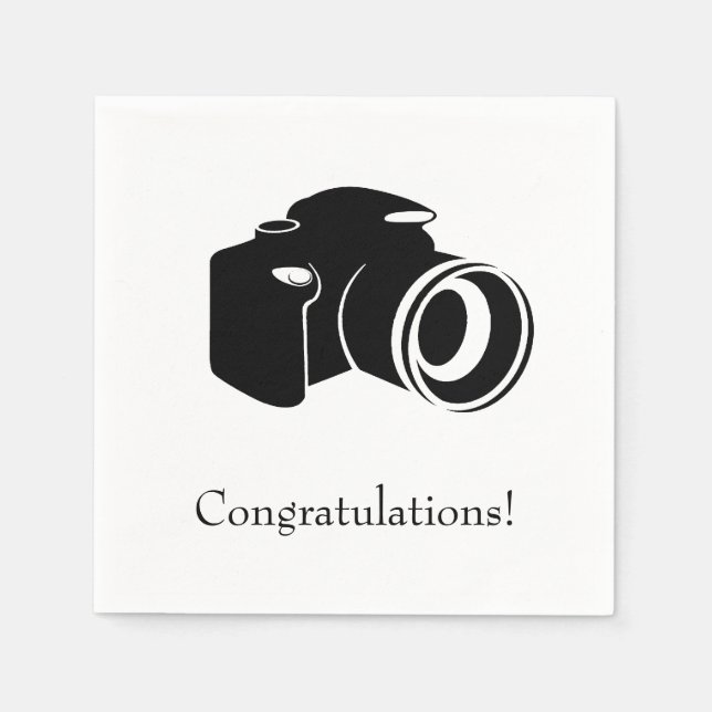 Black and White Camera Congratulations Napkin (Front)