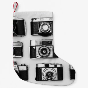 Black and white cameras small christmas stocking