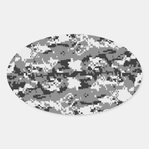 Black and White Camouflage Oval Sticker
