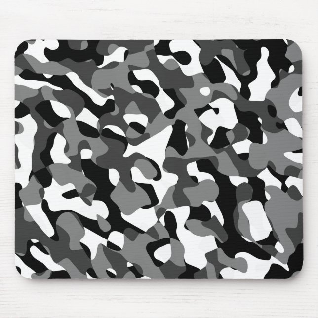 Black and White Camouflage Print Pattern Mouse Pad (Front)