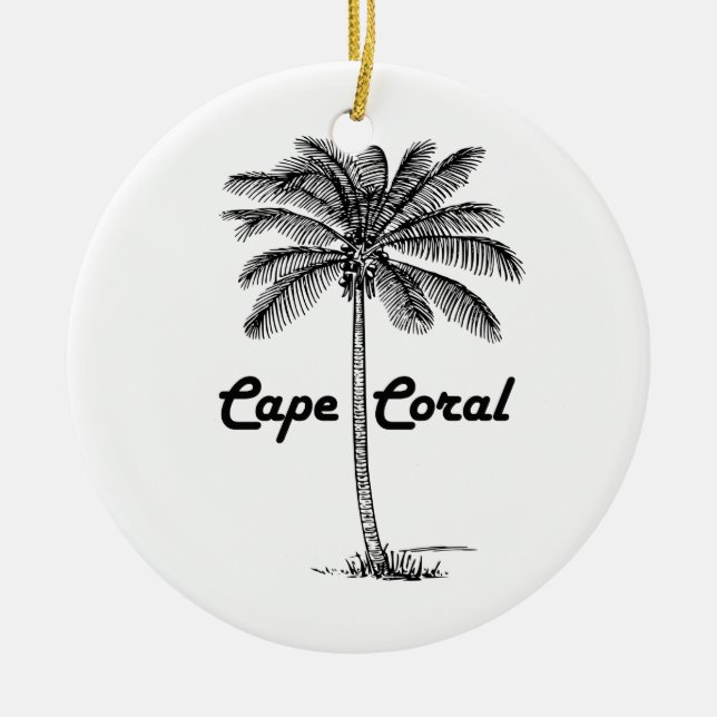 Black and White Cape Coral & Palm design Ceramic Ornament (Front)