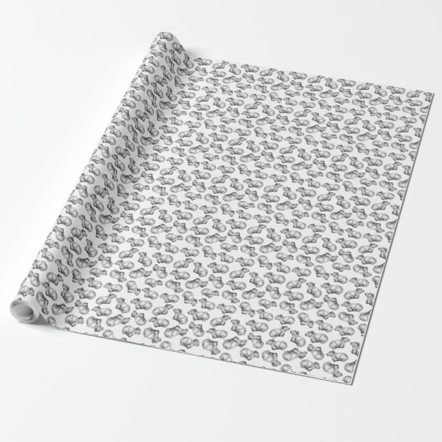 Black and White Capybara  Wrapping Paper (Unrolled)