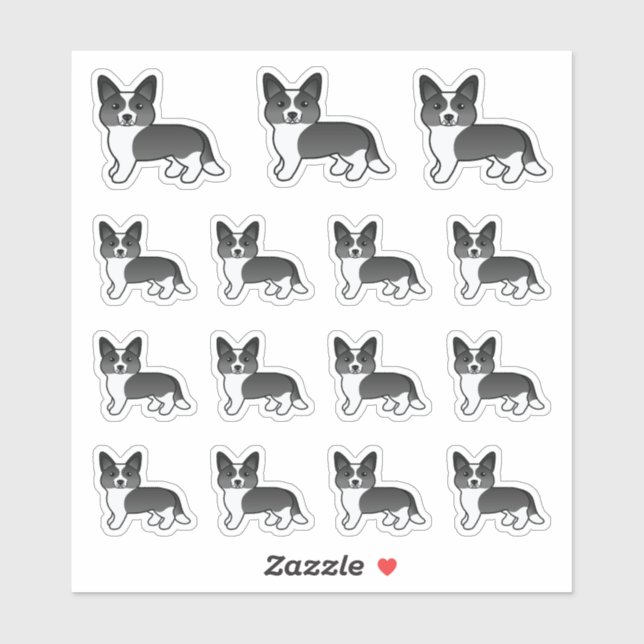 Black And White Cardigan Welsh Corgi Cartoon Dogs (Sheet)