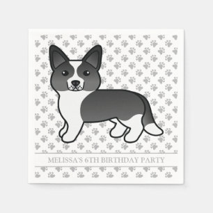 Black And White Cardigan Welsh Corgi Dog Birthday Napkin