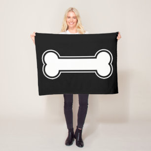 Black And White Cartoon Dog Bone Fleece Blanket