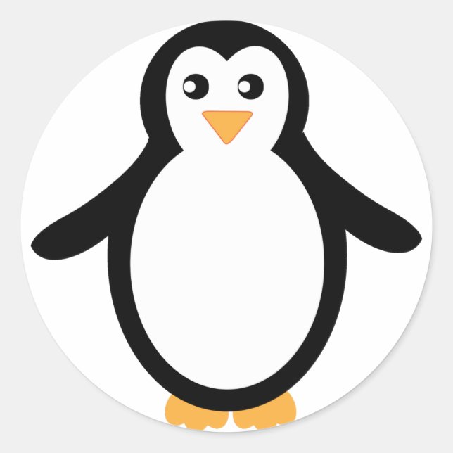 Black and White Cartoon Penguin Classic Round Sticker (Front)