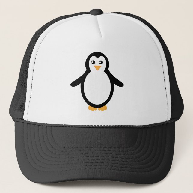 Black and White Cartoon Penguin Trucker Hat (Front)
