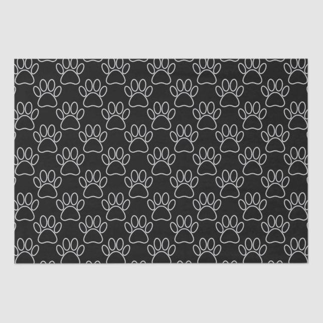 Black And White Cartoon Puppy Paw Print Pattern Tissue Paper (Front)