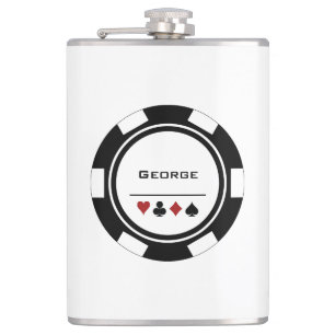 Black and White Casino Poker Chip Hip Flask