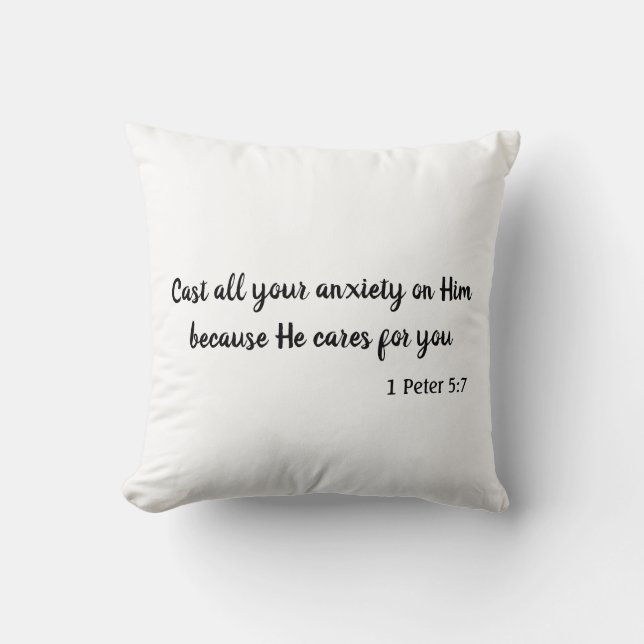 Black and White Cast your anxiety Bible Verse Throw Pillow (Front)