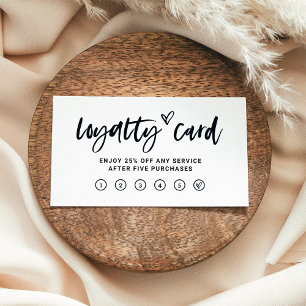 Black and White Casual Script and Heart Loyalty Card