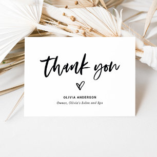 Black and White Casual Script and Heart Marketing Thank You Card