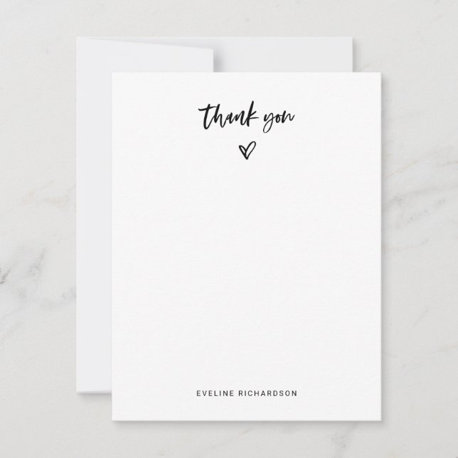 Black and White Casual Script and Heart Thank You Card (Front)