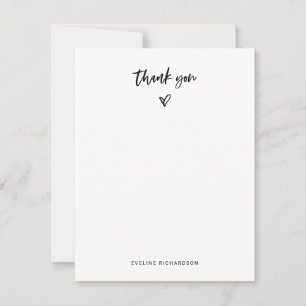 Black and White Casual Script and Heart Thank You Card