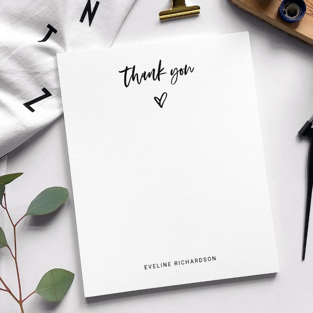 Black and White Casual Script and Heart Thank You Notepad (Creator Uploaded)
