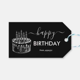 Black and White Casual Script Type Happy Birthday Gift Tags