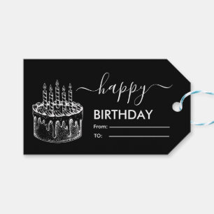 Black and White Casual Script Type Happy Birthday Gift Tags