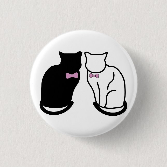 Black and White Cat 1 Inch Round Button (Front)