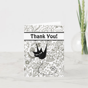 Black and White Cat and Garden Thank You Card
