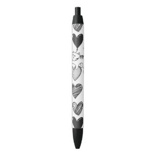 Black and White Cat and Heart Pattern Ink Pen
