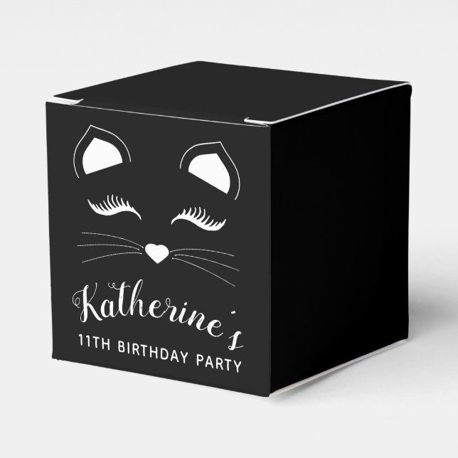 Black and White Cat Birthday Party Favor Box (Front Side)