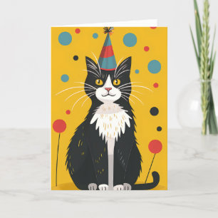Black and White Cat Birthday Party Greeting Card