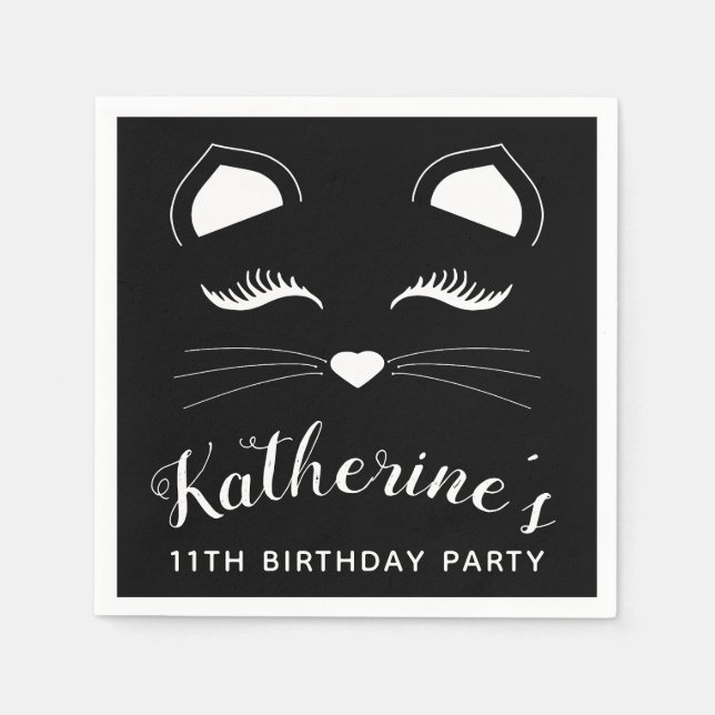 Black and White Cat Birthday Party Napkin (Front)