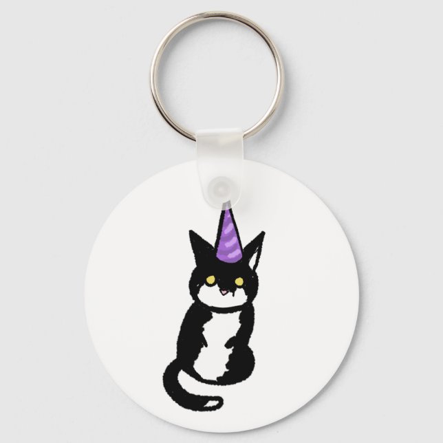 Black and White Cat Celebration  Keyring (Front)