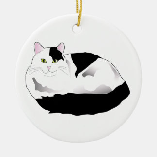black and white cat ceramic ornament
