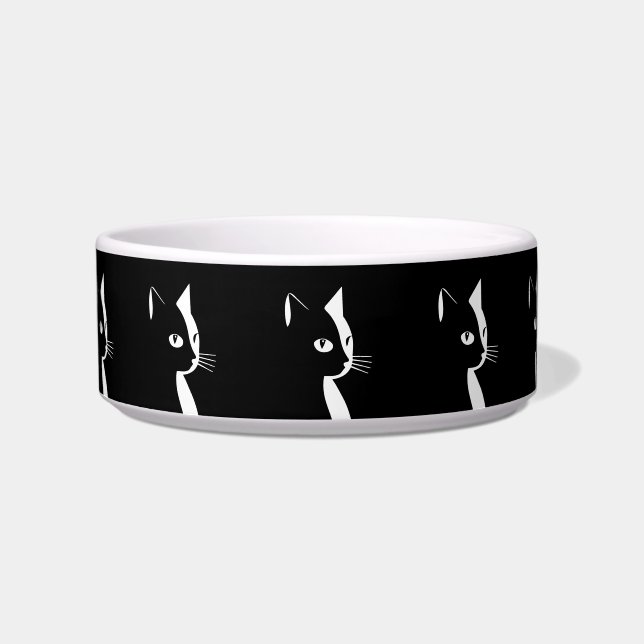 Black and White Cat Ceramic Pet Bowl (Front)