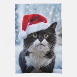 Black and white cat Christmas Kitchen Towel
