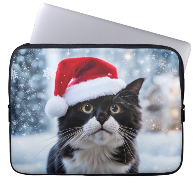 Black and white cat Christmas Laptop Sleeve (Front)