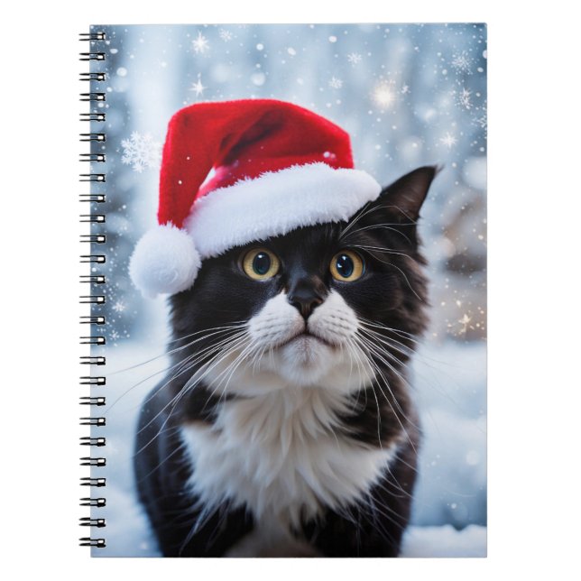 Black and white cat Christmas Notebook (Front)