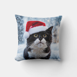 Black and white cat Christmas Throw Pillow