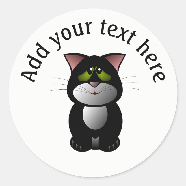 Black and White Cat Classic Round Sticker (Front)