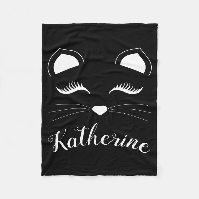 Black and White Cat Face Fleece Blanket (Front)