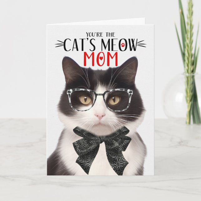 Black and White Cat for Pet Mom on Mother's Day Holiday Card (Front)
