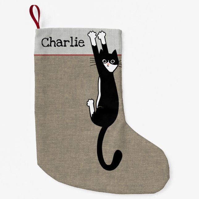 Black and White Cat | Funny Tuxedo Cat Holiday Small Christmas Stocking (Front)