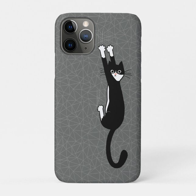 Black and White Cat Hanging On | Funny Tuxedo Cat Case-Mate iPhone Case (Back)