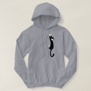 Black and White Cat Hanging On   Funny Tuxedo Cat Hoodie
