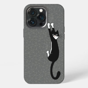 Black and White Cat Hanging On   Funny Tuxedo Cat iPhone 13 Pro Case
